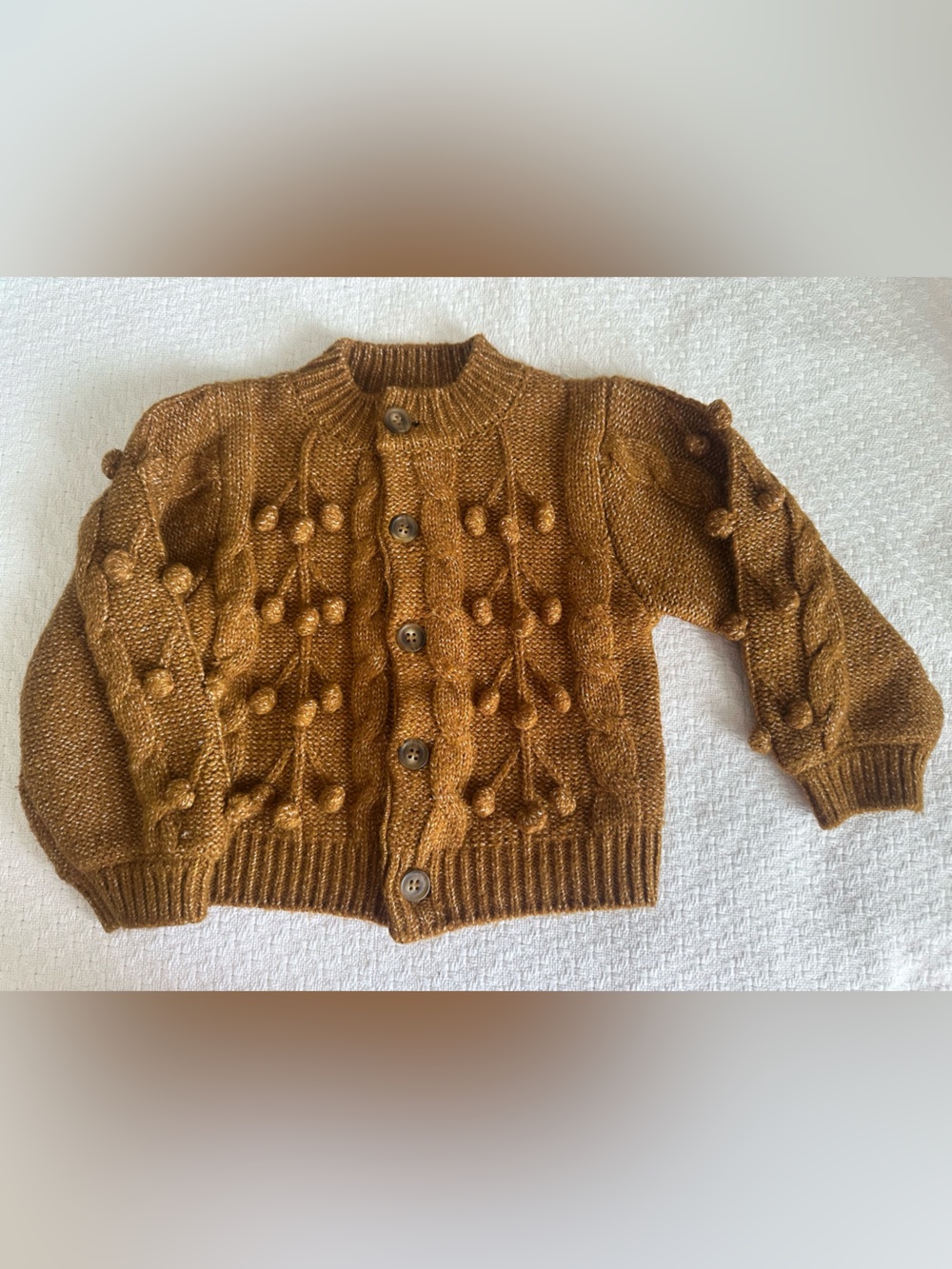Rylee + Cru Mustard Bobble Cable Knit Cardigan